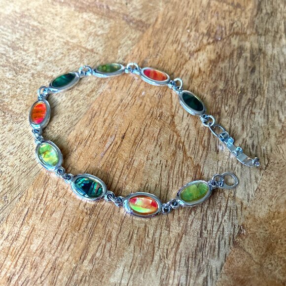 Oval Abalone Shell Silvertone Bracelet - Picture 1 of 10